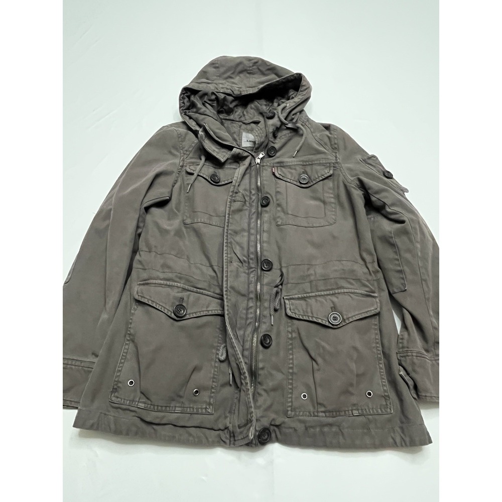 Women's Levi's Military Jacket Cotton Zip Up Long Sleeve Gray Shell Lined M